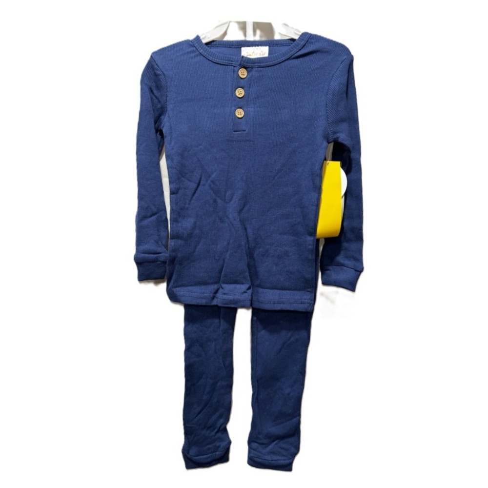 Sweet and Soft Baby Pajamas Navy‎ Blue Ribbed Henley Top and Pants Set Size 4T